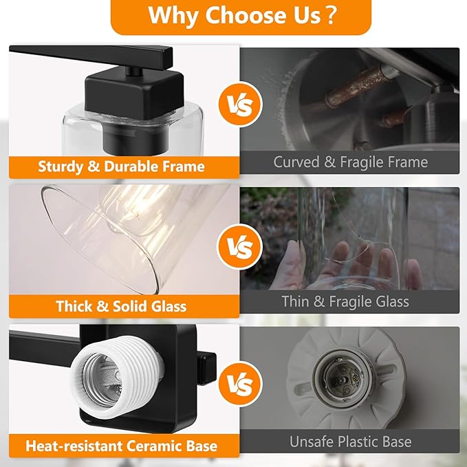 37” Bathroom Light Fixtures Over Mirror,6-Light Black Vanity Light | Large Size, Square Clear Glass & Durable Metal, Quick & Easy Installation, Standard E26 Socket, Bright Bathroom Lighting