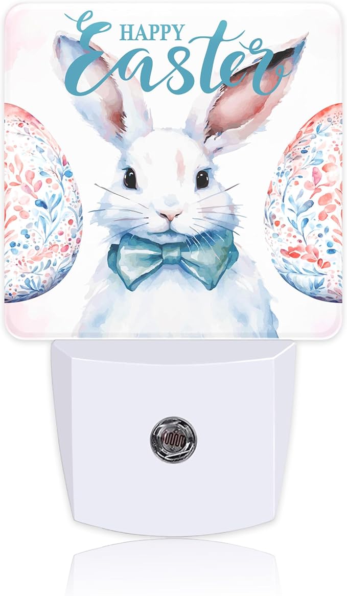 Happy Easter Eggs Rabbit Night Light,Night Light Plug into Wall with Dusk to Dawn Sensor Cute Nightlight for Women Men Boys Girls Room,Hallway,Nursery,Kitchen,Stairs,Bathroom,Bedroom Decor