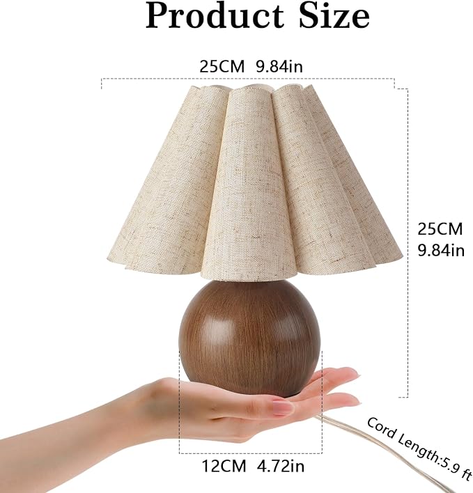 Wood Grain Touch Control Table Lamp for Bedroom,Farmhouse Cute Small Table Lamp for Bedroom Nightstand, Mini Vintage Bedside Lamps with Scalloped Shade for Small Spaces, Kitchen Counter, Bookshelf