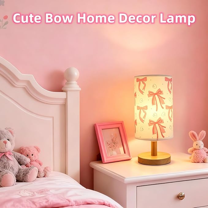 Pink Bow Table Lamp 3 Colors Mode Desk Lamp for Kids Bedroom Bedsdie Lamp | Girls Room Decorative Lights with Cartoon Lampshade,Nightstand Night Light for Girls & Boys Birthday Gift for Home Decoration