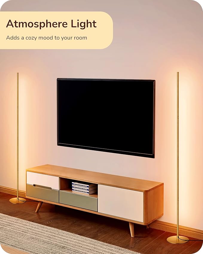 EDISHINE LED Corner Floor Lamp, Modern Slim Dimmable Light, Adjustable Height, 57.5" Minimalist Tall Lamp for Living Room, Bedroom, Office, 3000K Warm White Light (Gold)