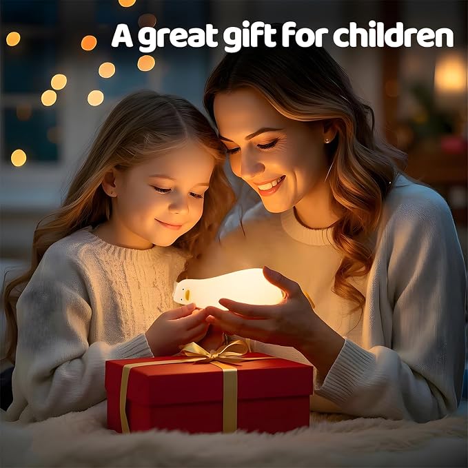 Rytinazzz Silicone Night Light for Kids, 50H Long Battery Duck Lamp (Lying), Gift for Kids, Soft Dimmable Bedside Light, Rechargeable Tap Control