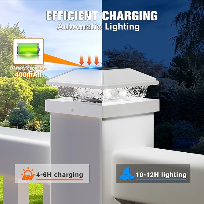Solar Post Cap Lights,4x4 Post Solar Light,Cool White,20 Pack White | Fence Post Solar Lights for 4x4 Post Caps Wood Vinyl &5x5 Vinyl Post,IP64 Waterproof Solar Post Lights Outdoor for Deck