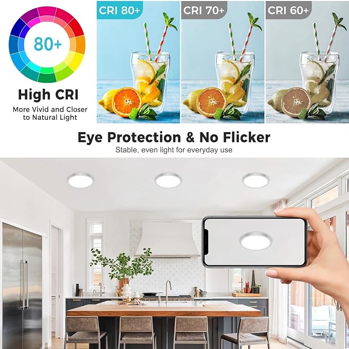 libtit 2Pack 15inch LED Flush Mount Ceiling Light, Dimmable & 5Color Temperatures (3000K-6500K), 30W Round Slim Brushed Nickel Light Fixture for Bedroom Livingroom Garage Kitchen
