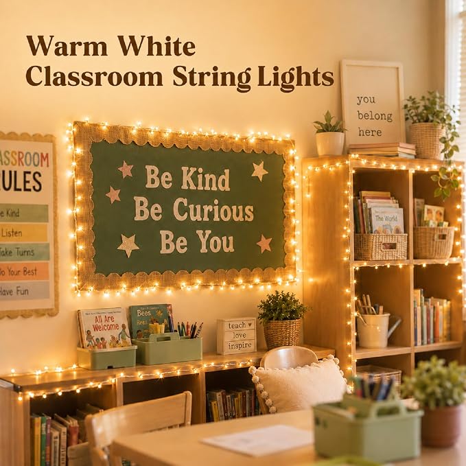 PJT 200 LED Classroom String Lights 66FT Warm White Fairy Lights, Teacher Classroom Decor Plug in Lights with 8 Lighting Modes for Bulletin Board, Reading Corner, Wall, Back to School, Home Decor