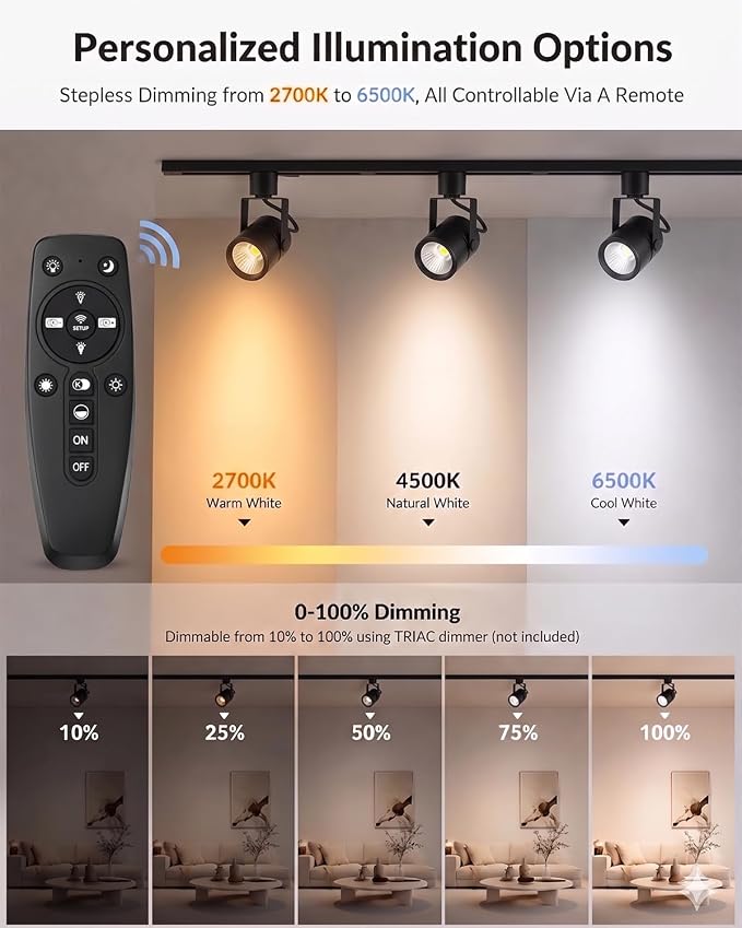 12 Pack LED Track Lighting Heads with Remote, 2700K-6500K Stepless Color Dimming H Type Track Light Fixtures, 10W 1000LM Dimmable Ceiling Spotlight for Kitchen Accent Art,Black