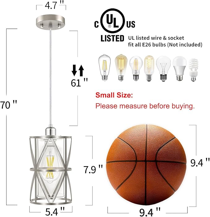 5.4"×7.9" Pendant Lights Kitchen Island with Clear Glass, Brushed Nickel Pendant Lights, Cylindrical Modern Kitchen Light Fixtures, Pendant Light Over Island, Foyer, Dining Room, Entryway