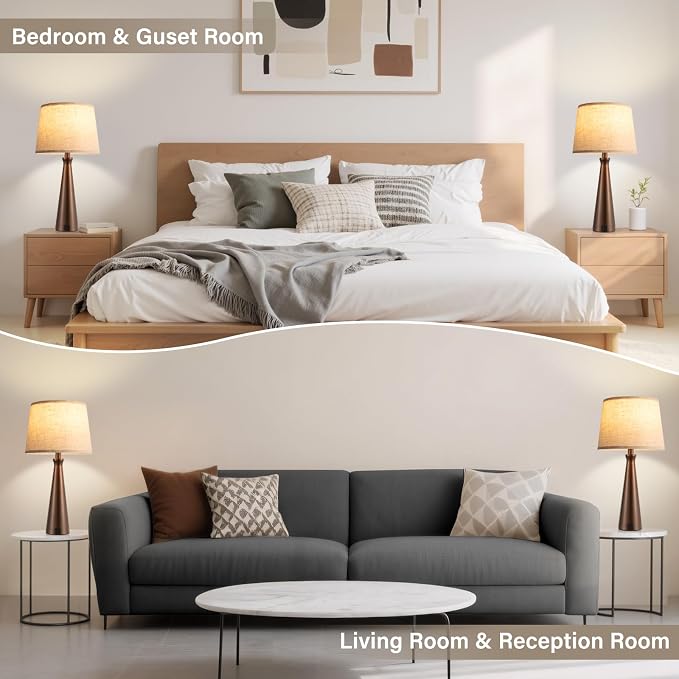 Modern Touch Lamps for Nightstand, 3 Way Dimmable Bedroom Lamp Set of 2 | USB C+A Charging Ports, Brown Bedside Lamps for Bedroom, Living Room, End Table, Bed Side, LED Bulb Included