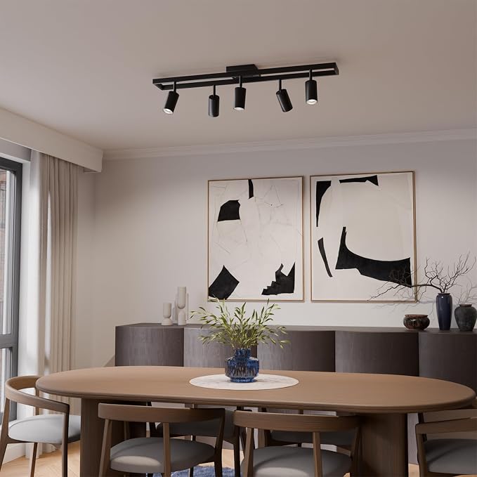 Globe Electric 5-Light Track Lighting, Adjustable Heads, Matte Black 36-Inch Dimmable Track Bar for Modern Kitchen, Living Room & Ceiling Lighting