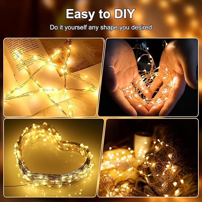Fairy Lights Battery Operated String Lights 16.4ft 50LED Flashing and Constant Light Waterproof Silver Wire for Christmas DIY Party Wedding Decoration(Warm White, 4 Pack)
