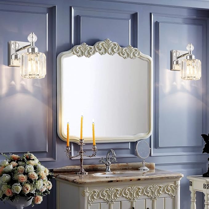 PRESDE Single Crystal Wall Sconce, Modern Chrome Vanity Light Fixture, 1-Light Wall Lamp for Bathroom Bedroom Hallway