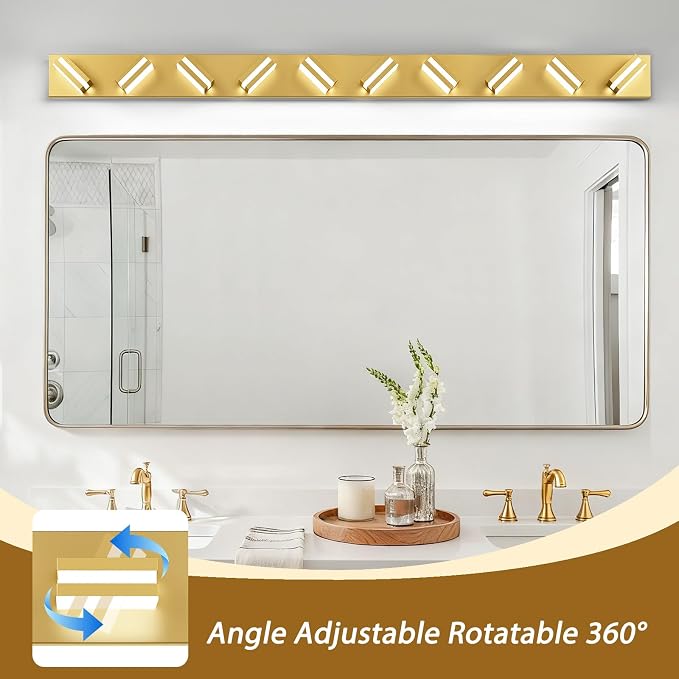 IZORRO LED Modern Bathroom Lights Fixtures(10-Light,Dimmable),Gold Acrylic Wall Lighting,Vanity Lights for Bathroom Over Mirror - 6000k 53.5In （No Assembly Required）