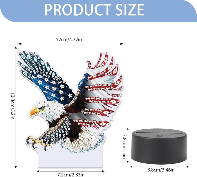 JISHSHAY Diamond Painting Night Light Diamond Art Table Lamps Gem Art LED Lights Gem Painting Desk Lamp Mosaic Kits for Adults DIY Kits for Adults with Special Shaped American Flag Eagle