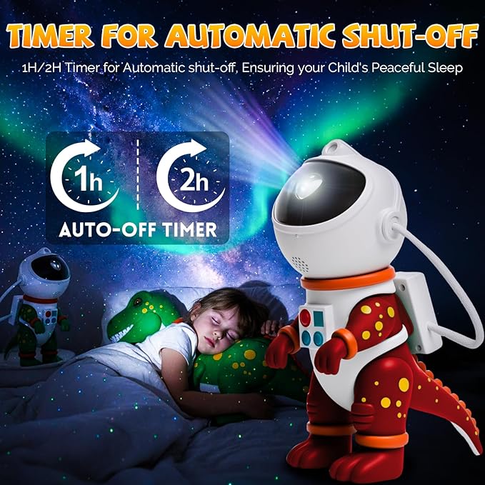 Dinosaur Astronaut Galaxy Star Projector Night Light, 8 in 1 LED Space Planetarium Lamp, 360° Rotating with Remote & Timer, Kids Adults Bedroom Decor, Christmas Birthday Gifts (Red)
