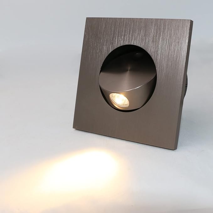 3W LED Wall Recessed Step Stair Lighting Bedside Reading Light Fixture Hidden On/Off Switch Adjustable Warm White Coffee Square