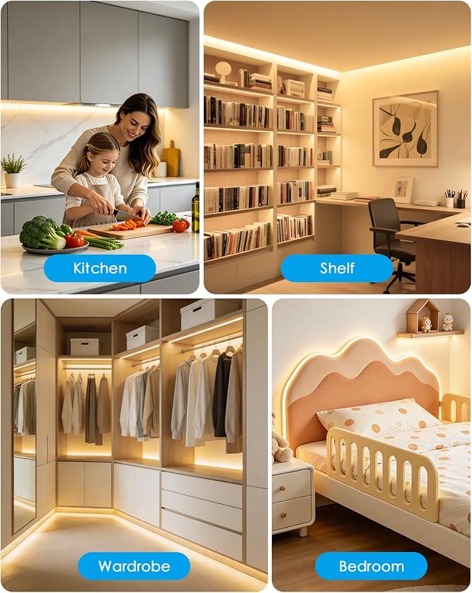Warm White Under Cabinet Strip Lighting Plug in Waterproof 48in 3000K LED Light Strips with Switch Flexible Self-Adhsive Under Counter Light 120LED/M Ultra Bright Lights Bar for Desk Kitchen Indoor