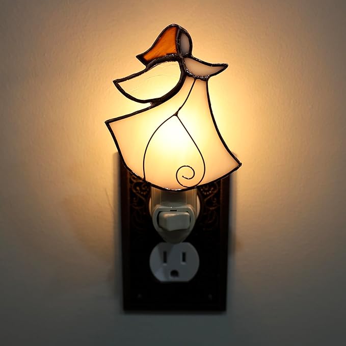 Gift Essentials Angel Plug in Night Light - Stained Glass Nightlight with On/Off Rocker Switch - Includes One 4 Watt Replaceable Incandescent Warm Glow Bulb