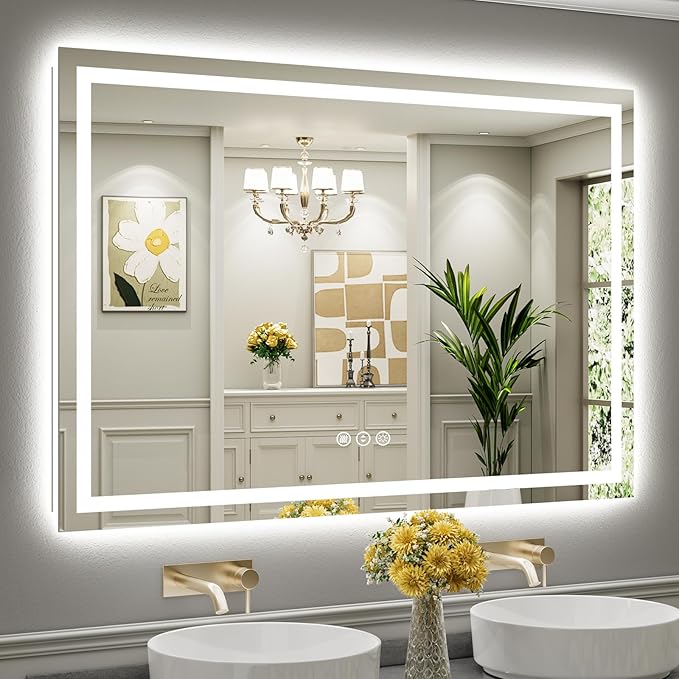 60x40 LED Bathroom Mirror, Dual Lit Anti-Fog Wall Vanity Mirror | 3 Color Dimmable, Memory Function, Shatter-Proof Tempered Glass, ETL Listed, IP54 Waterproof Horizontal/Vertical