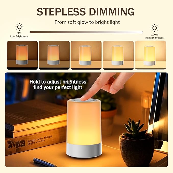 2 Pack Baby Night Light for Nursery, Rechargeable Touch Night Light, Portable Bedside Lamp, Dimmable Nursing Light for Breastfeeding, Diaper Changes, Kids Room & Bedroom