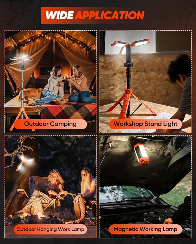 Saker Portable Camping Light with Stand 20000mAh 73.2" Work Light LD18 | Rechargeable,Adjustable Height,3200 Lumen 6500K Emergency Lights for Camping, Garage, Outdoor Work, Power Outages, Fishing