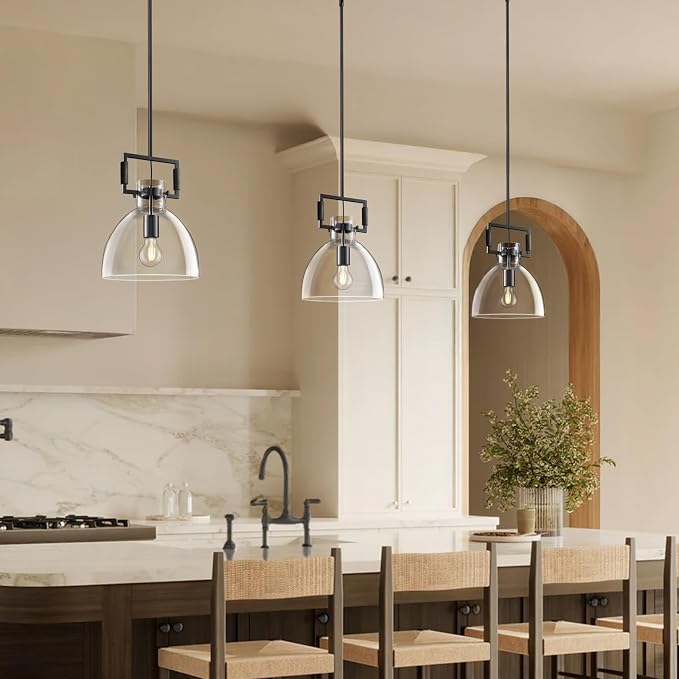 10 Inch Large Knurled Black Blown Glass Modern Kitchen Island Pendant Light Fixtures,1 Light Kitchen Island Pendant Lighting,Single Pendant Light,for Foyer, Entryway, Dining, Includes Two Bulbs
