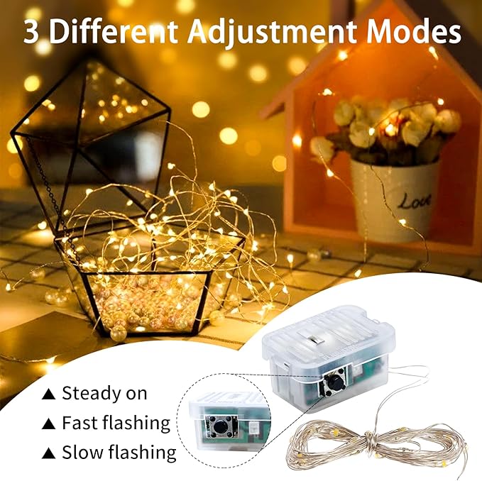 8 Pack Fairy Lights 7Ft 20 LED Twinkle String Lights 3 Modes Battery Operated Waterproof Firefly Starry for Mason Jar Wedding Birthday Party Table Centerpieces Bedroom Christmas,Warm White
