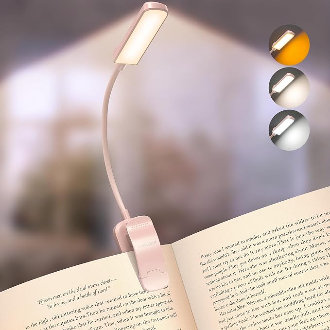 Glocusent 13 LED Book Lights for Reading at Night, Gifts for Book Lovers | Rechargeable Eye-Caring 3 Amber Colors Stepless Dimming, Travel Clip-on Lamp, Christmas Stocking Stuffer Reader Men Women Kid