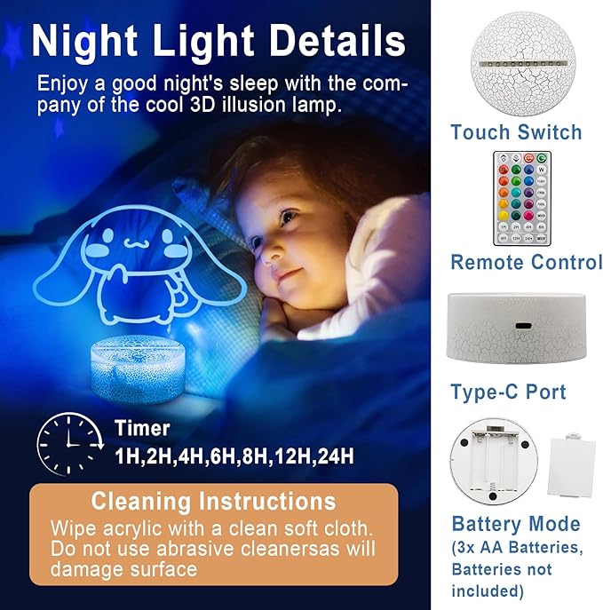 16 Colors Cartoon Night Light, Anime Character Change Decor Lamp with Remote, Dim, Timer, Fans Kids Gifts for Christmas Birthday Boys Girls