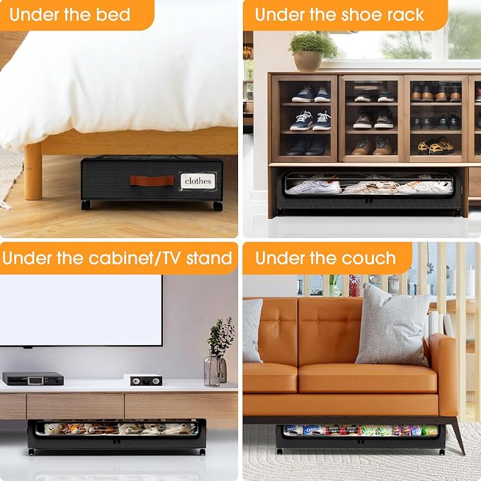 Under Bed Storage with Wheels 1Pack Storage Containers with Clear Window | Under Bed Drawers Rolling Under Bed Storage for Clothes,Shoes, Blankets (30.71 x 16.93 x 6.69 in, Black)