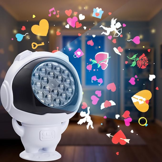 Love Heart Projector Light - Astronaut Night Light Projects Love and Angels, Bedroom Decor for Kids, Ideal Birthday Gift for Boys and Girls