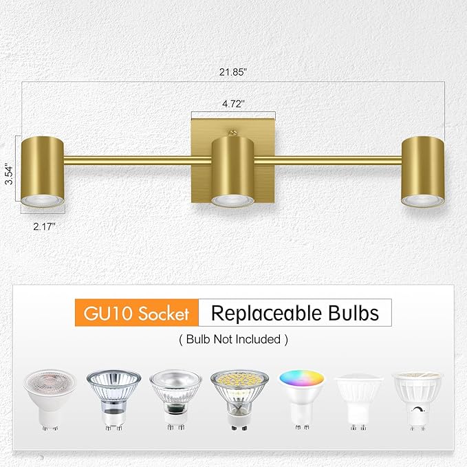 3 Light Track Lighting Fixtures Ceiling, Gold Kichen Track Lighting, Rotatable Light Heads, Adjustable Modern LED Track Lights for Kitchen/Living Room/Hallway/Bar,GU10 Bulb Not Included
