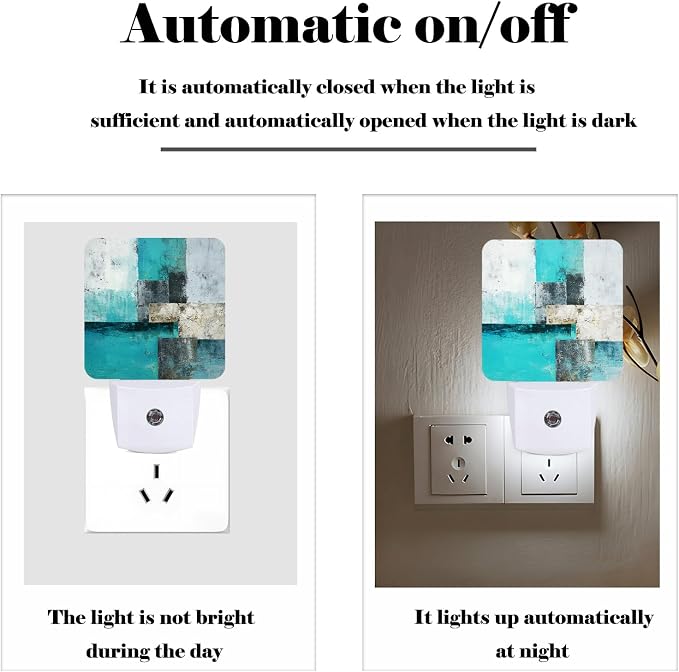 Abstract Painting Night Light,Blue and Grey Plug Into Wall with Dusk to Dawn Light Sensors,Warm Nightlights for Bedroom, Bathroom,Hallway,Kitchen,Gifts Ideal for Boys Girls Women Men