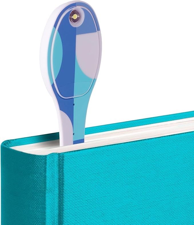 Gifts for Readers & Writers Book Light, Clip On Reading Light for Bed, 2in1 Flexilight & Bookmark, Small & Lightweight with a Soft Glow, 2 Batteries Included, Blue Blocks