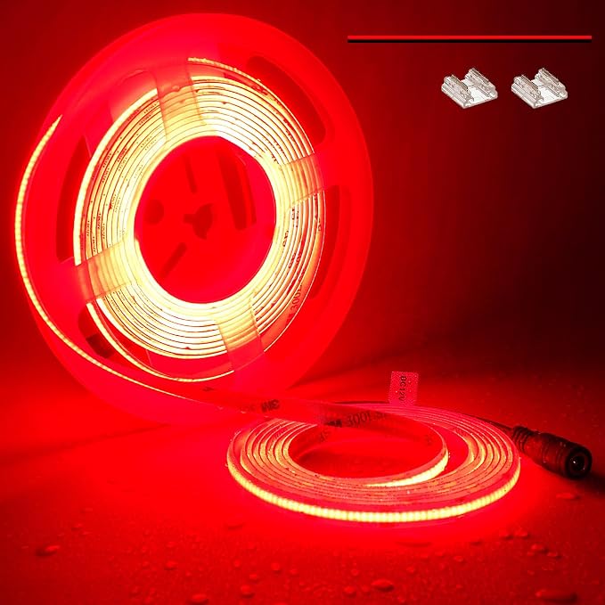 TOPAI 12V COB LED Strip Lights Red 16.4ft Dotless Outdoor IP65 Waterproof | High Density 480LEDs/M, Uniform Lighting, Cuttable, Flexible, Self Adhesive Easy Install for Living Room, Balcony