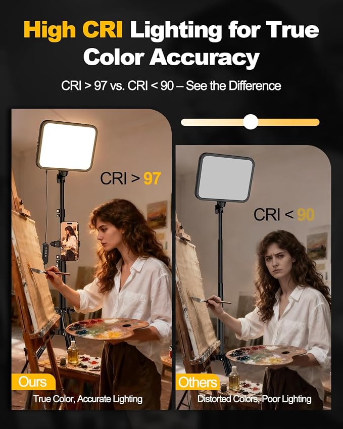 UBeesize 1-Pack LED Video Light Kit with Tripod Stand & Phone Holder | Ultra-Bright 3000-Lumen Dimmable Studio Lights for Live Streaming, Video Recording, Makeup, Gaming, YouTube and Photography