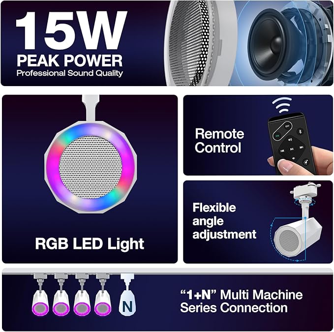 Gsou 3 Pack Track Light Bluetooth Speaker, Track Lighting Fixtures Ceiling, Track Light Speaker with 3.3FT Track Rails, RGB Color Changing, Music Sync, Ideal for Smart TV, Home Decoration,Kitchen,Game