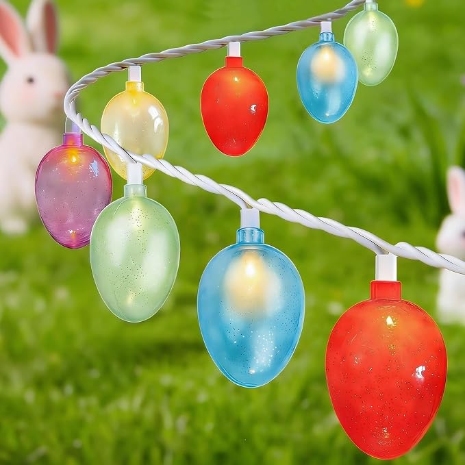 Easter Lights String, 8.5Ft Easter Decoration String Lights with 10 Easter Egg Lights, Multicolor Egg String Lights Plug in for Outdoor Bedroom Party Holiday Home Spring Themed Tree Eggs Decor