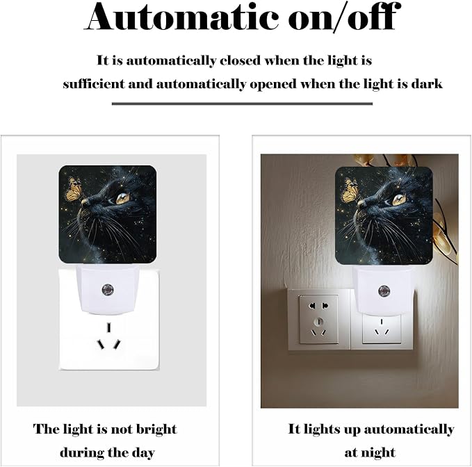 Cat and Butterfly Night Light,Plug Into Wall Decor for Stairway,Hallway,Kitchen,Dusk to Dawn Sensor Nightlights for Boys/Girls/Women/Men Room Gifts