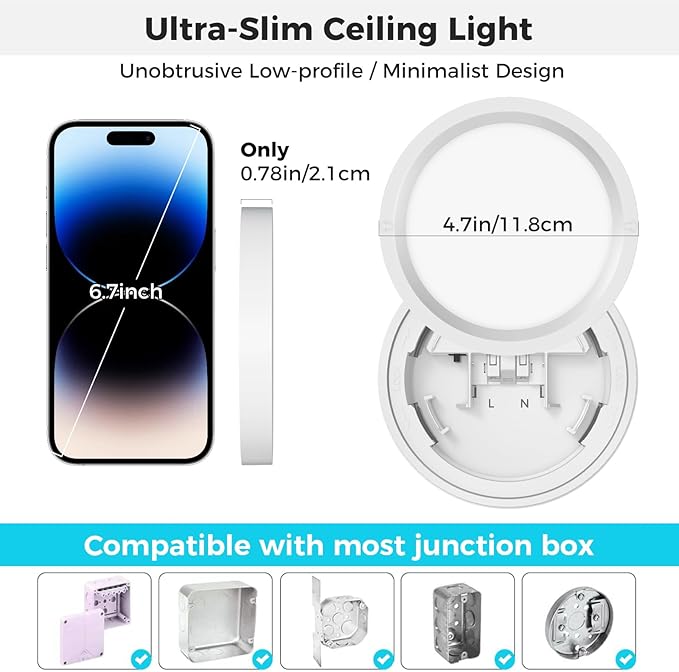 libtit 4Pack 4.7 Inch Small LED Ceiling Lights Flush Mount, 3000K 4000K 6500K Adjustable, 7W 700LM White Round Disk Light Fixture for Closet Basement Bathroom Hallway Kitchen Office Garage