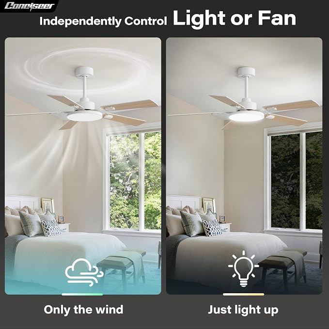 60 Inch Ceiling Fans with Lights and Remote, Bedroom Living Room Office Library Cafe Outdoor Industrial, 5CCT Dimmable, Dual Color 5 Blades, 6 Speed Reversible Quiet DC Motor, White/Wood Grain