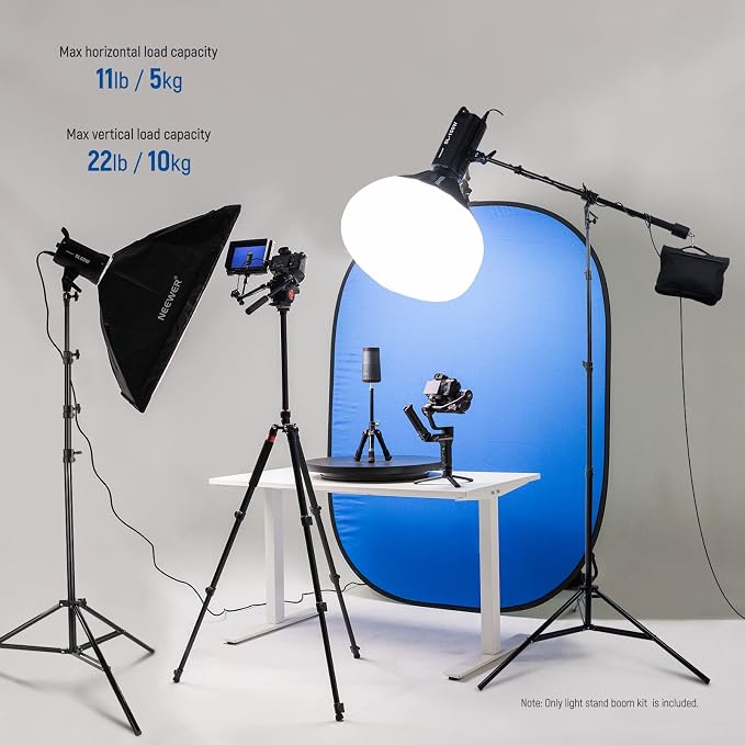 NEEWER Air Cushioned Aluminum Light Stand, 9.8ft/3m Adjustable Photography Stand with Boom Arm, Counterweight, Sandbag, 1/4" Screw for Softbox, Studio Flash, Umbrella, Ring Light, Max Load 5kg