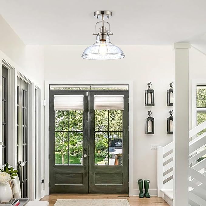 Zlepmlla Modern Flush Mount Ceiling Light Fixture, < Bulb NOT Included> Brushed Nickel Finished with Clear Glass Shade, Farmhouse Light Fixture for Kitchen Island Entryway Porch Foyer Dining Room