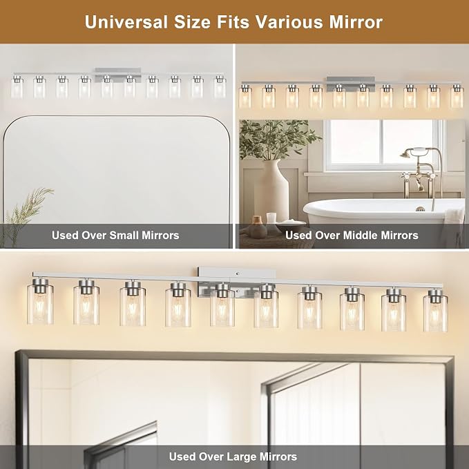IZORRO Modern Bathroom Light Fixtures, 10 Light Brushed Nickel Vanity Lights, Bathroom Lighting Fixtures Over Mirror with Clear Glass for Living Room Cabinet Bedroom