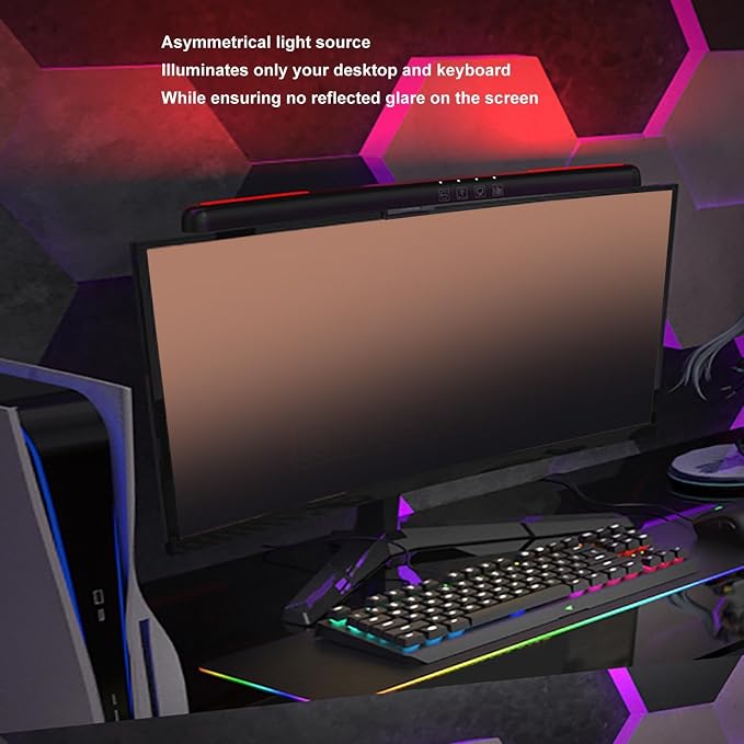 Cyrank Curved Monitor Light Bar, 3 Color Temperature LED Computer Desk Lamp Touch Control Monitor Lamp Type C Computer Light Clip on Keyboard Light