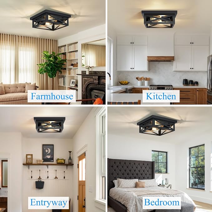 SKEJAO Black Flush Mount Ceiling Light Fixture,Square Hallway Light Fixtures Ceiling,Light Fixtures Ceiling Mount for Farmhouse,Kitchen,Hall,Bedroom,1 Pack