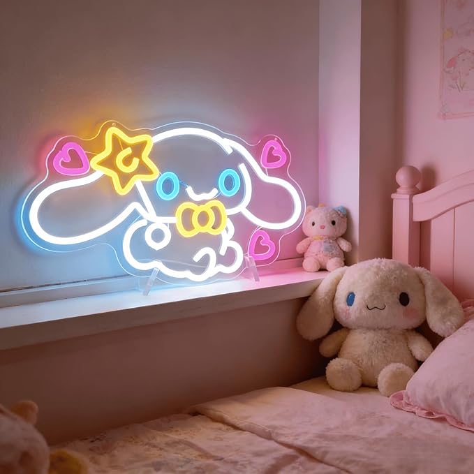 Cinnamoroll Neon Sign for Room Decor, USB Powered LED Lights with Dimmable, Japanese Cartoon Dog Neon Signs, Cute Night Light Gifts for Children (15.94"L x 9.06"W)