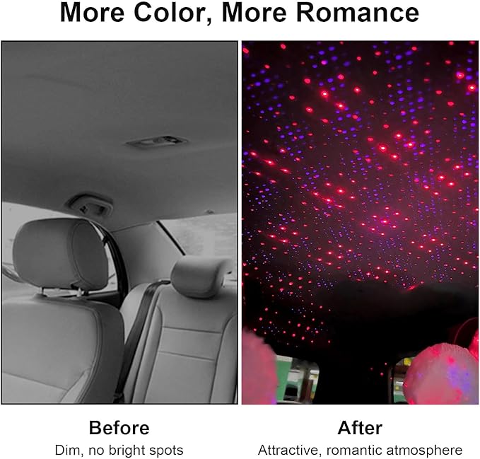 USB Star Night Lights Projector, LEDCARE Sound Activated 3 Modes 2 in 1 Interior Car Roof Lamp, Adjustable Romantic Portable LED Lights for Car Ceiling Bedroom Decoration, Red Purple