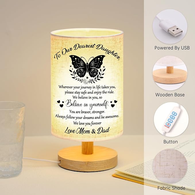 WSYEAR Daughter Gifts from Mom Dad Table Lamp - Best Birthday Gifts for Daughter Wooden Desk Lamp - Christmas Mothers Day Graduation Gifts for Daughter