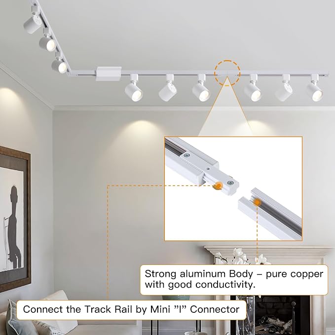 5 Color 12-Light Track Lighting Kit with 13FT H Track Rail, White | 10W Dimmable LED Track Lighting Fixtures Ceiling Spotlight 800LM, CRI90, Floating Canopy Connector Included for Installation