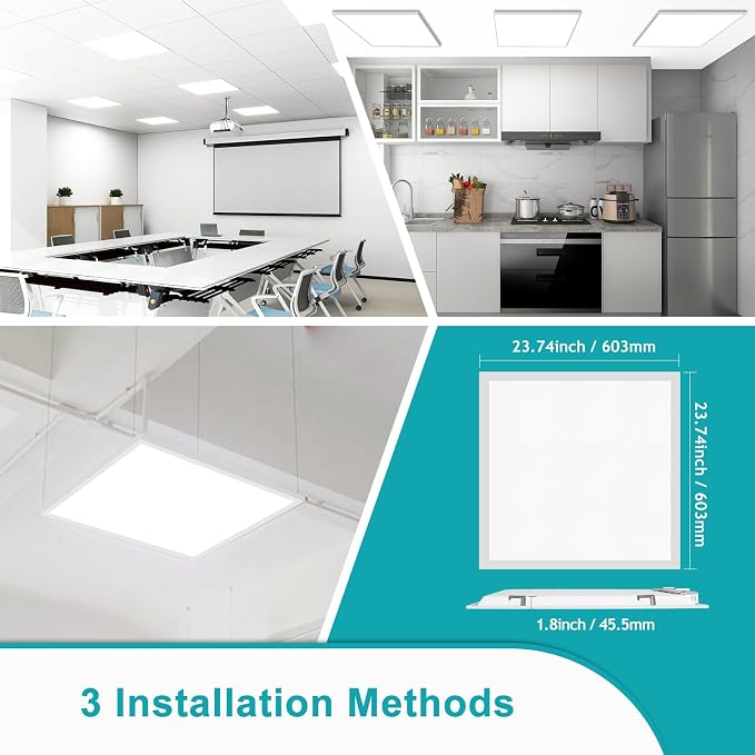 4 Pack 2x2 LED Flat Panel Light Drop Ceiling | 0-10V Dimmable, 3CCT Selectable 5000K/4000K/3000K, 3 Wattage Switchable 40W/30W/20W, 100-277Vac, ETL, DLC, Ideal for Office
